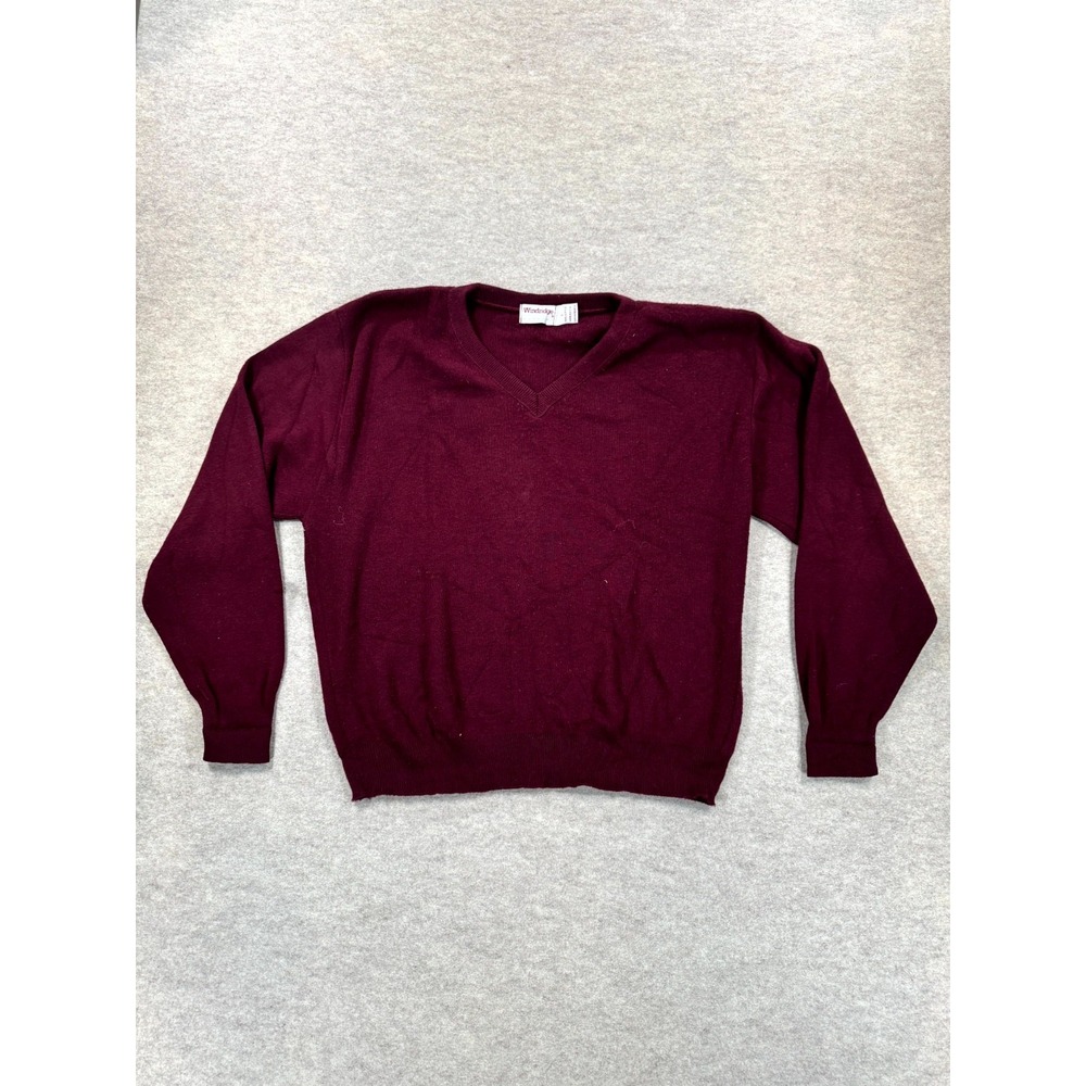 Windridge Mervyns Sweater Mens Large Burgundy V Neck Ribbed Trim Vintage